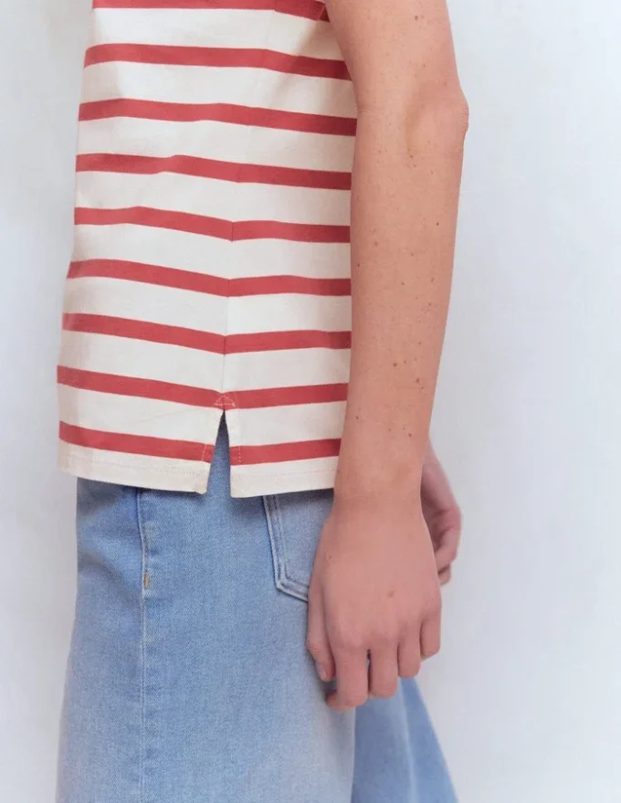 Olivia Short Sleeve Breton Earth Red, Ivory Stripe Olivia Short Sleeve Breton Earth Red, Ivory Stripe
