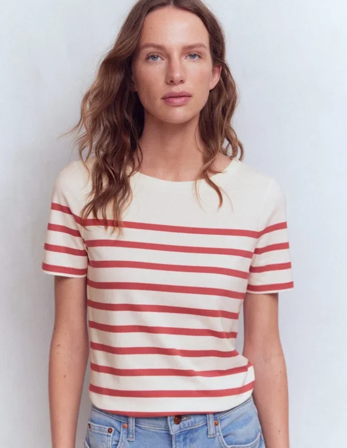 Olivia Short Sleeve Breton Earth Red, Ivory Stripe Olivia Short Sleeve Breton Earth Red, Ivory Stripe