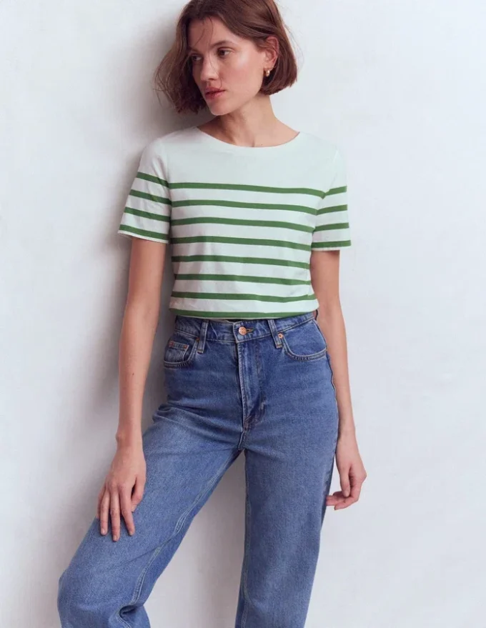 Olivia Short Sleeve Breton Fairway and Ivory Stripe Olivia Short Sleeve Breton Fairway and Ivory Stripe