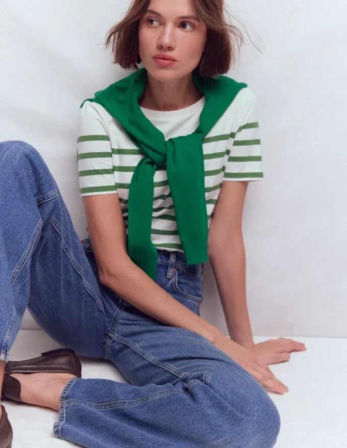 Olivia Short Sleeve Breton Fairway and Ivory Stripe Olivia Short Sleeve Breton Fairway and Ivory Stripe