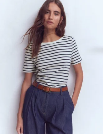 Olivia Short Sleeve Breton Ivory, Navy