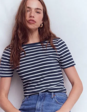 Olivia Short Sleeve Breton Navy, Ivory