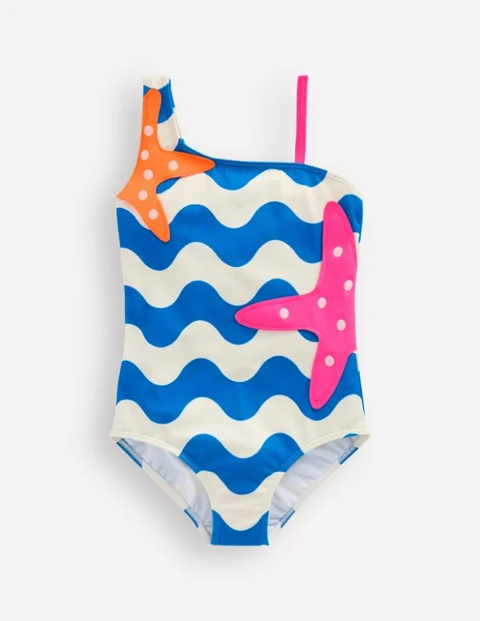 One Shoulder Appliqué Swimsuit Kingfisher Blue Wave Starfish One Shoulder Appliqué Swimsuit Kingfisher Blue Wave Starfish