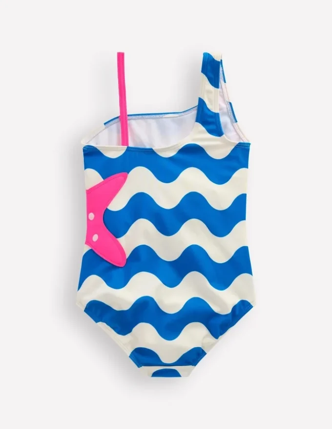 One Shoulder Appliqué Swimsuit Kingfisher Blue Wave Starfish One Shoulder Appliqué Swimsuit Kingfisher Blue Wave Starfish