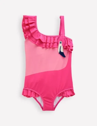 One Shoulder Appliqué Swimsuit Sorbet Pink Flamingo
