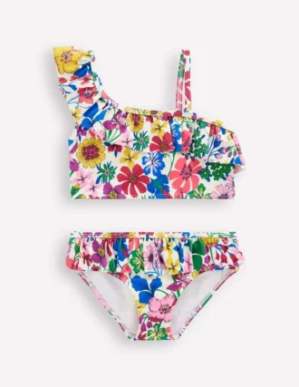 One Shoulder Frill Bikini Set Multi Rainbow Floral