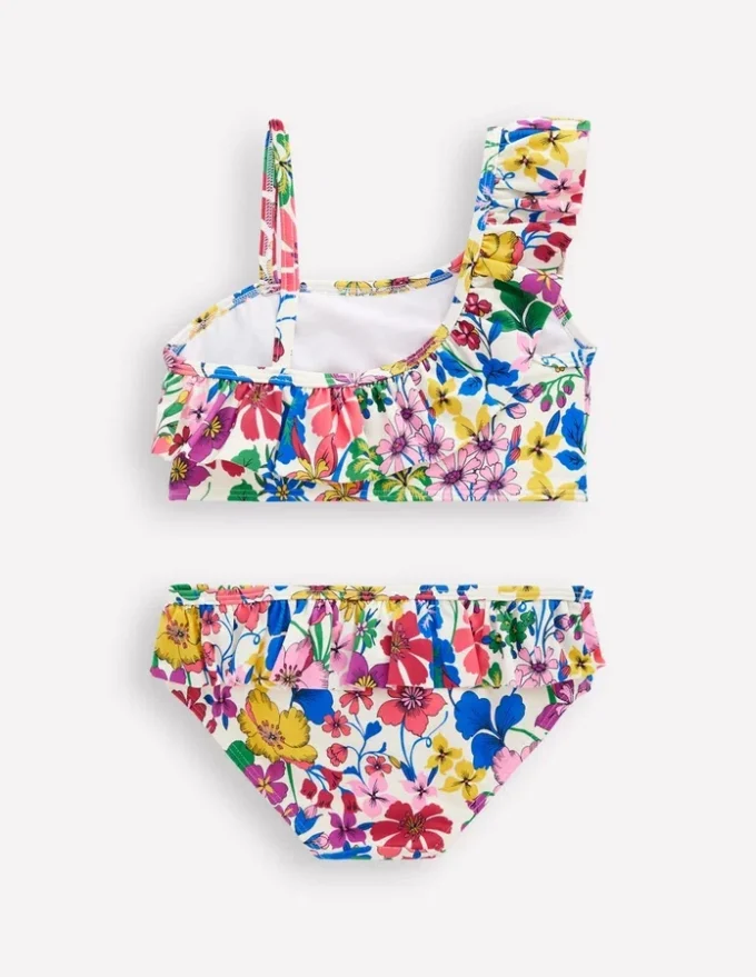 One Shoulder Frill Bikini Set Multi Rainbow Floral
