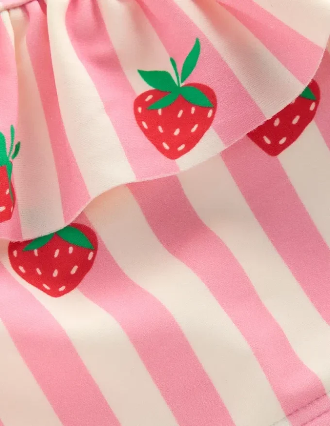 One Shoulder Frill Bikini Set Pink strawberry stripe