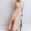 Ora Linen Blend Shirt Dress Coffee Ora Linen Blend Shirt Dress Coffee