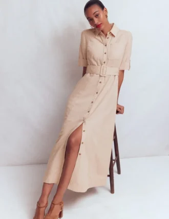 Ora Linen Blend Shirt Dress Coffee