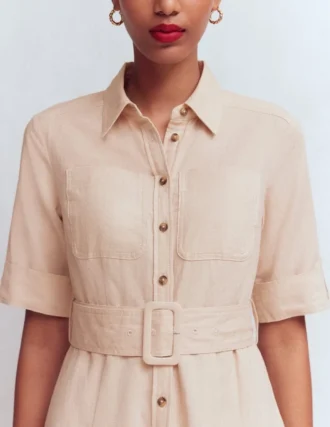 Ora Linen Blend Shirt Dress Coffee