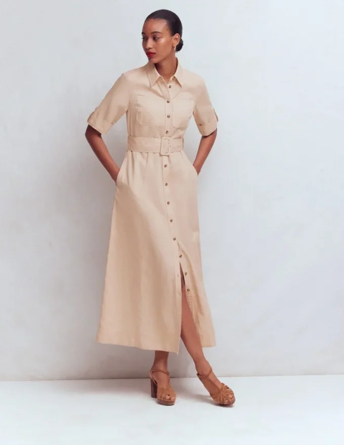 Ora Linen Blend Shirt Dress Coffee Ora Linen Blend Shirt Dress Coffee