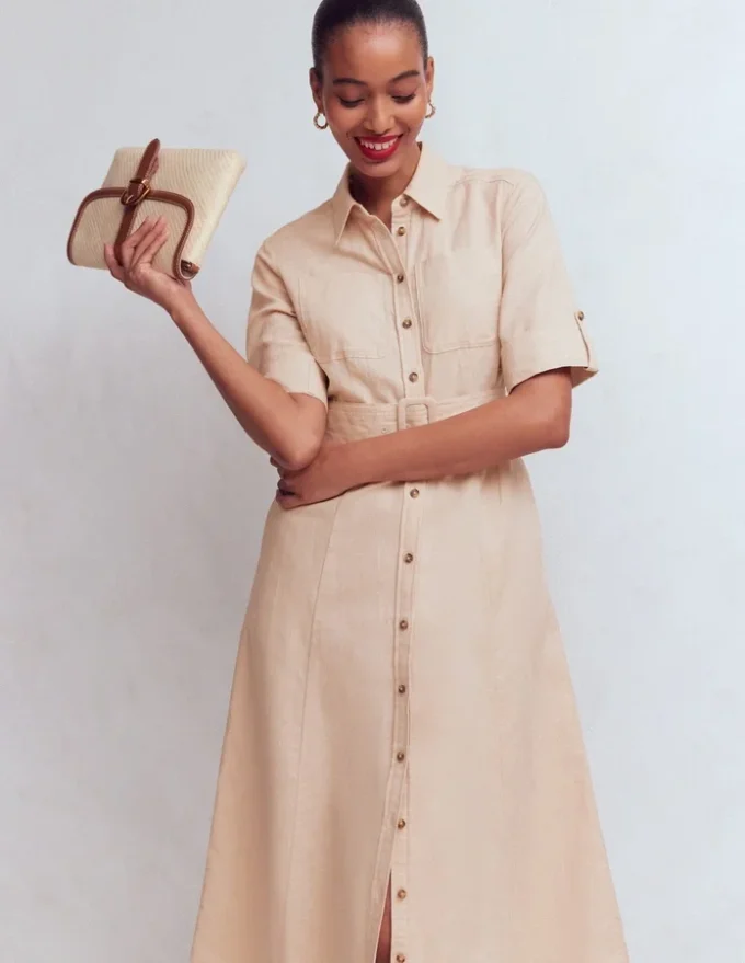 Ora Linen Blend Shirt Dress Coffee Ora Linen Blend Shirt Dress Coffee