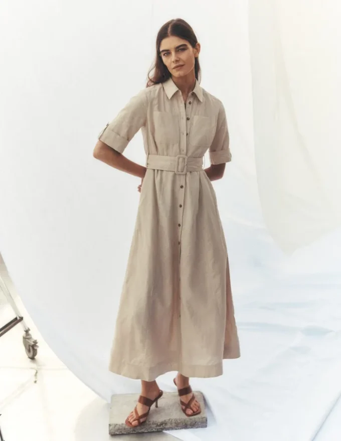 Ora Linen Blend Shirt Dress Coffee Ora Linen Blend Shirt Dress Coffee