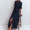 Ora Linen Blend Shirt Dress Navy Ora Linen Blend Shirt Dress Navy