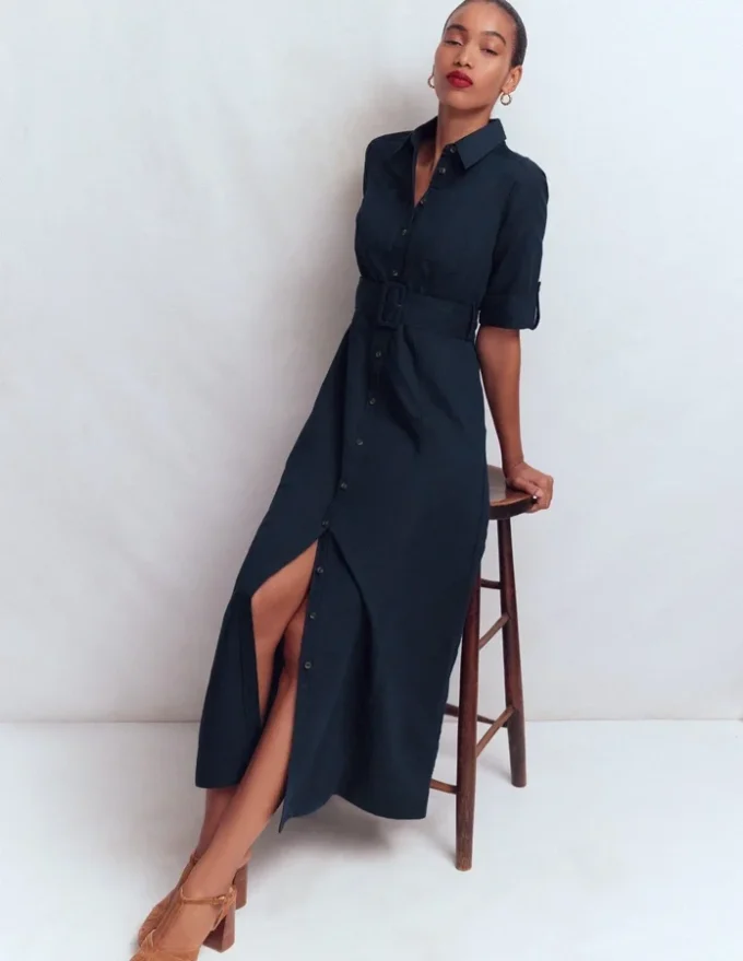 Ora Linen Blend Shirt Dress Navy Ora Linen Blend Shirt Dress Navy
