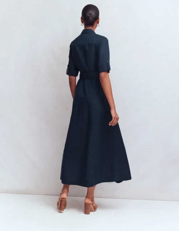 Ora Linen Blend Shirt Dress Navy Ora Linen Blend Shirt Dress Navy