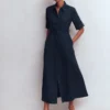 Ora Linen Blend Shirt Dress Navy Ora Linen Blend Shirt Dress Navy