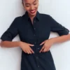 Ora Linen Blend Shirt Dress Navy Ora Linen Blend Shirt Dress Navy