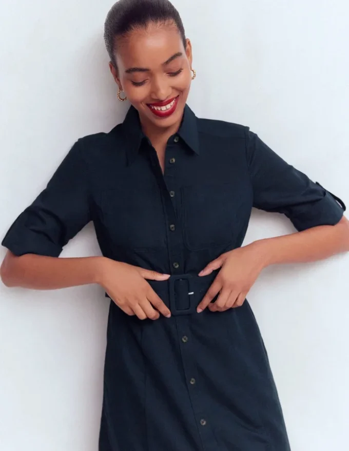 Ora Linen Blend Shirt Dress Navy Ora Linen Blend Shirt Dress Navy
