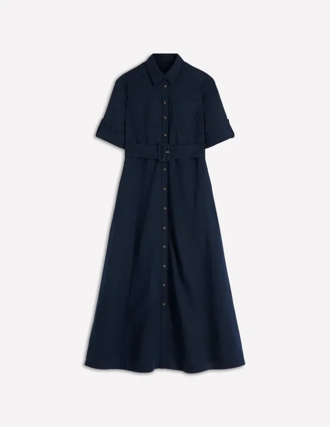Ora Linen Blend Shirt Dress Navy Ora Linen Blend Shirt Dress Navy