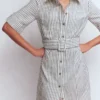 Ora Linen Blend Shirt Dress Navy Ivory Stripe Ora Linen Blend Shirt Dress Navy Ivory Stripe