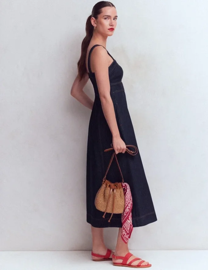 Panelled Bodice Denim Dress Indigo Panelled Bodice Denim Dress Indigo
