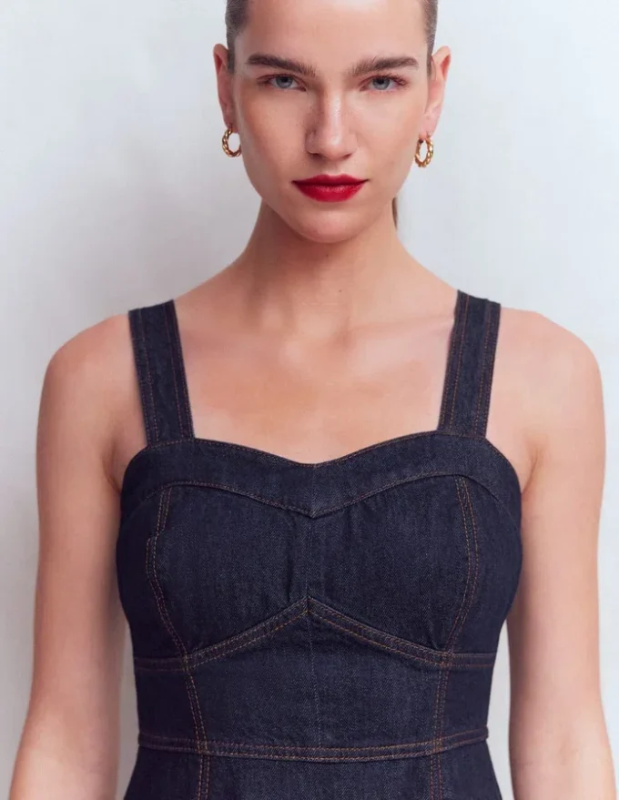 Panelled Bodice Denim Dress Indigo Panelled Bodice Denim Dress Indigo