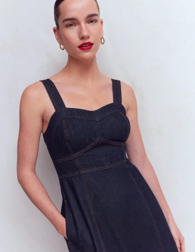 Panelled Bodice Denim Dress Indigo Panelled Bodice Denim Dress Indigo