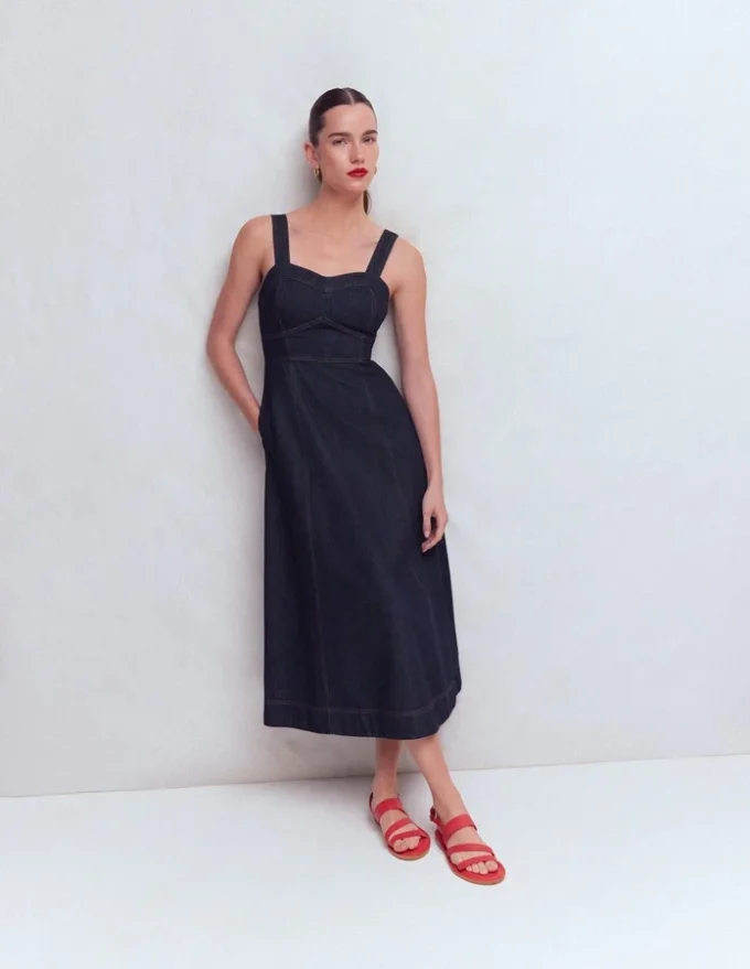 Panelled Bodice Denim Dress Indigo Panelled Bodice Denim Dress Indigo
