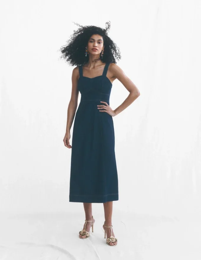 Panelled Bodice Denim Dress Indigo Panelled Bodice Denim Dress Indigo