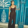 Panelled Bodice Linen Jumpsuit Bitter Chocolate Panelled Bodice Linen Jumpsuit Bitter Chocolate