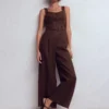 Panelled Bodice Linen Jumpsuit Bitter Chocolate Panelled Bodice Linen Jumpsuit Bitter Chocolate