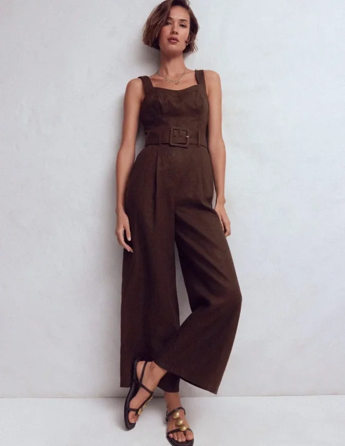 Panelled Bodice Linen Jumpsuit Bitter Chocolate Panelled Bodice Linen Jumpsuit Bitter Chocolate
