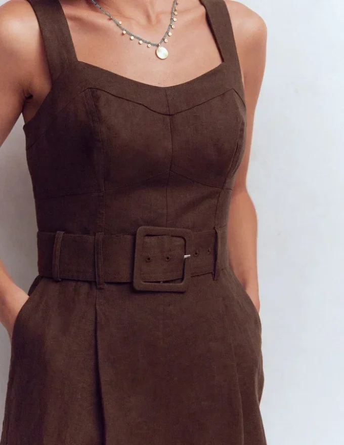 Panelled Bodice Linen Jumpsuit Bitter Chocolate Panelled Bodice Linen Jumpsuit Bitter Chocolate