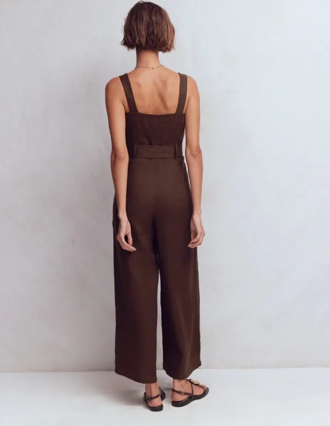 Panelled Bodice Linen Jumpsuit Bitter Chocolate Panelled Bodice Linen Jumpsuit Bitter Chocolate