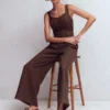 Panelled Bodice Linen Jumpsuit Bitter Chocolate Panelled Bodice Linen Jumpsuit Bitter Chocolate