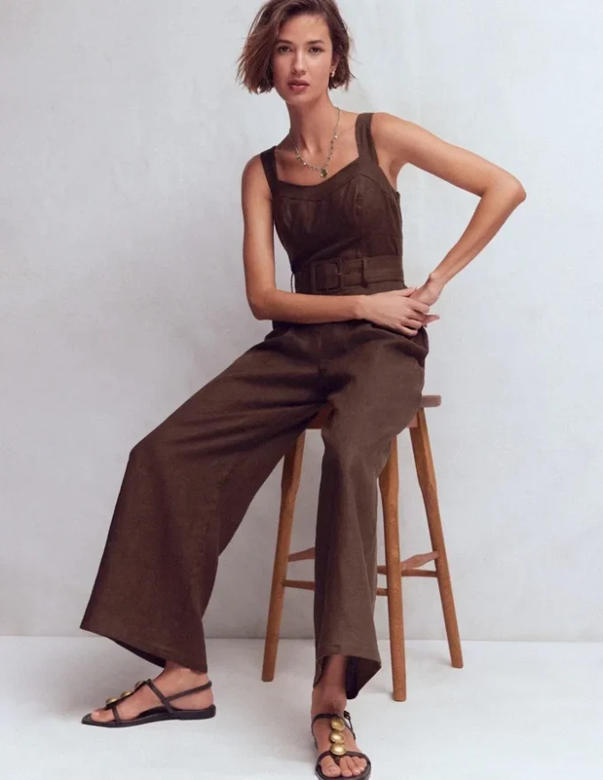Panelled Bodice Linen Jumpsuit Bitter Chocolate Panelled Bodice Linen Jumpsuit Bitter Chocolate