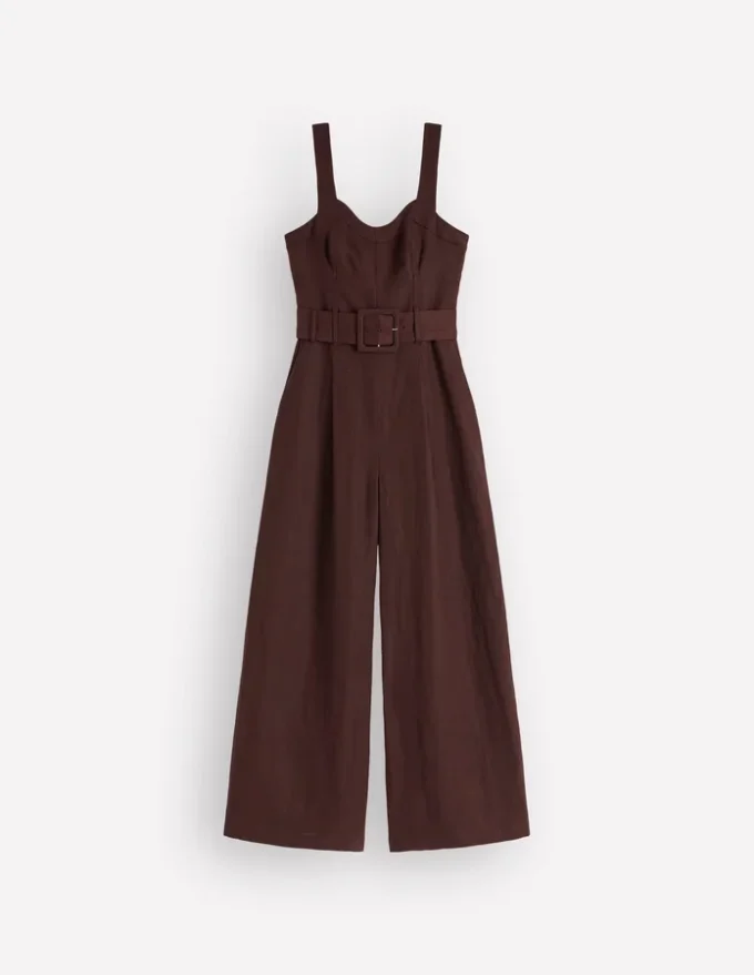Panelled Bodice Linen Jumpsuit Bitter Chocolate Panelled Bodice Linen Jumpsuit Bitter Chocolate