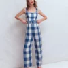 Panelled Bodice Linen Jumpsuit Denim Blue Gingham Panelled Bodice Linen Jumpsuit Denim Blue Gingham