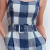 Panelled Bodice Linen Jumpsuit Denim Blue Gingham Panelled Bodice Linen Jumpsuit Denim Blue Gingham
