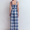 Panelled Bodice Linen Jumpsuit Denim Blue Gingham Panelled Bodice Linen Jumpsuit Denim Blue Gingham