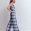Panelled Bodice Linen Jumpsuit Denim Blue Gingham Panelled Bodice Linen Jumpsuit Denim Blue Gingham