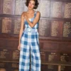 Panelled Bodice Linen Jumpsuit Denim Blue Gingham Panelled Bodice Linen Jumpsuit Denim Blue Gingham