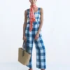 Panelled Bodice Linen Jumpsuit Denim Blue Gingham Panelled Bodice Linen Jumpsuit Denim Blue Gingham