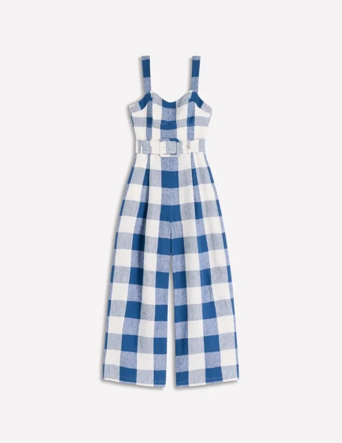 Panelled Bodice Linen Jumpsuit Denim Blue Gingham Panelled Bodice Linen Jumpsuit Denim Blue Gingham