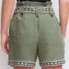 Paperbag Linen Belted Shorts Green Grey Embroidery Paperbag Linen Belted Shorts Green Grey Embroidery