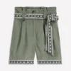 Paperbag Linen Belted Shorts Green Grey Embroidery Paperbag Linen Belted Shorts Green Grey Embroidery