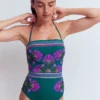Paros Bandeau Swimsuit Atlantic Blue, Embroidery Paros Bandeau Swimsuit Atlantic Blue, Embroidery
