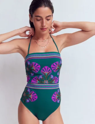 Paros Bandeau Swimsuit Atlantic Blue, Embroidery